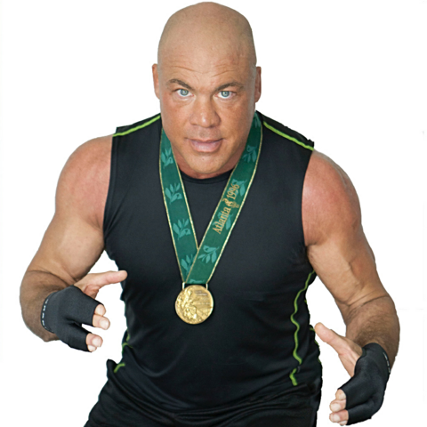 Olympic gold medalist in freestyle wrestling and WWE champion, Kurt Angle wearing finger support compression gloves, Grappz for grip strength and a better alternative to finger tape.