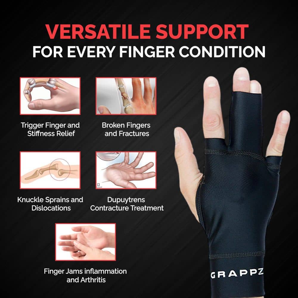 Black Grappz middle finger compression glove on hand