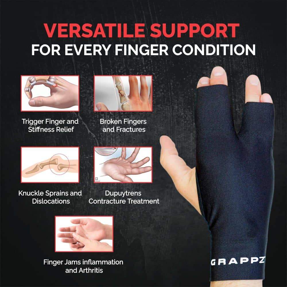Black finger support glove for arthritis and injuries