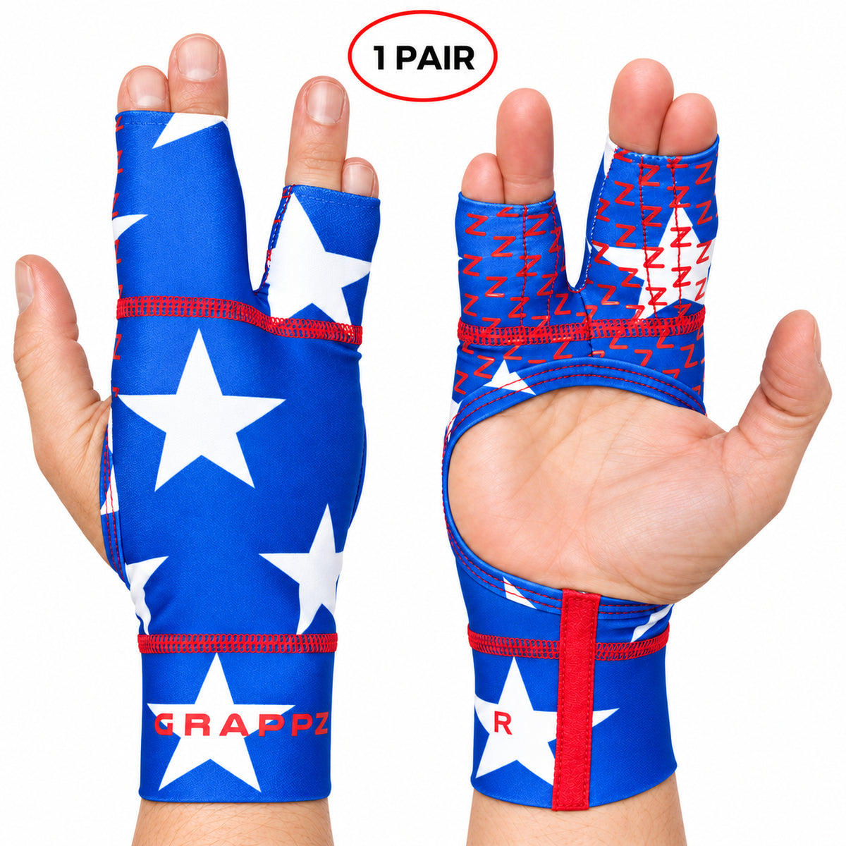 red white and blue grappz compression gloves