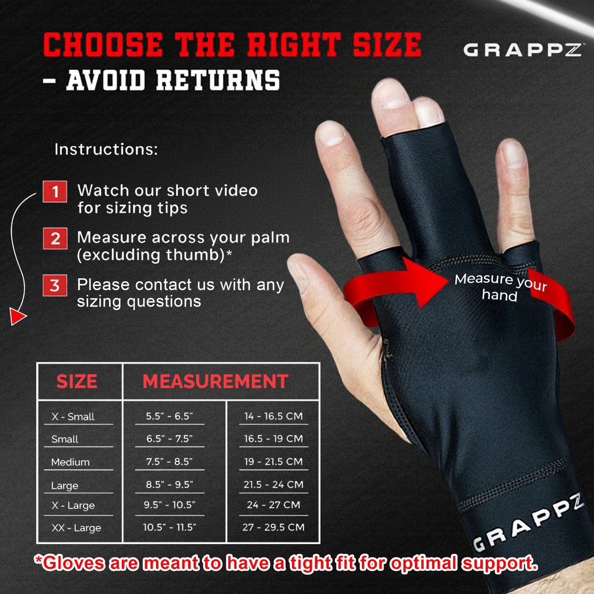 Grappz size measurement guide