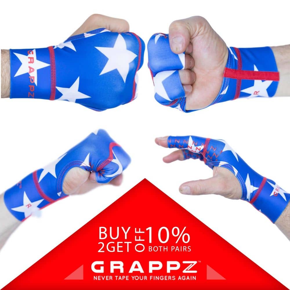 Blue Grappz finger splint gloves with white stars
