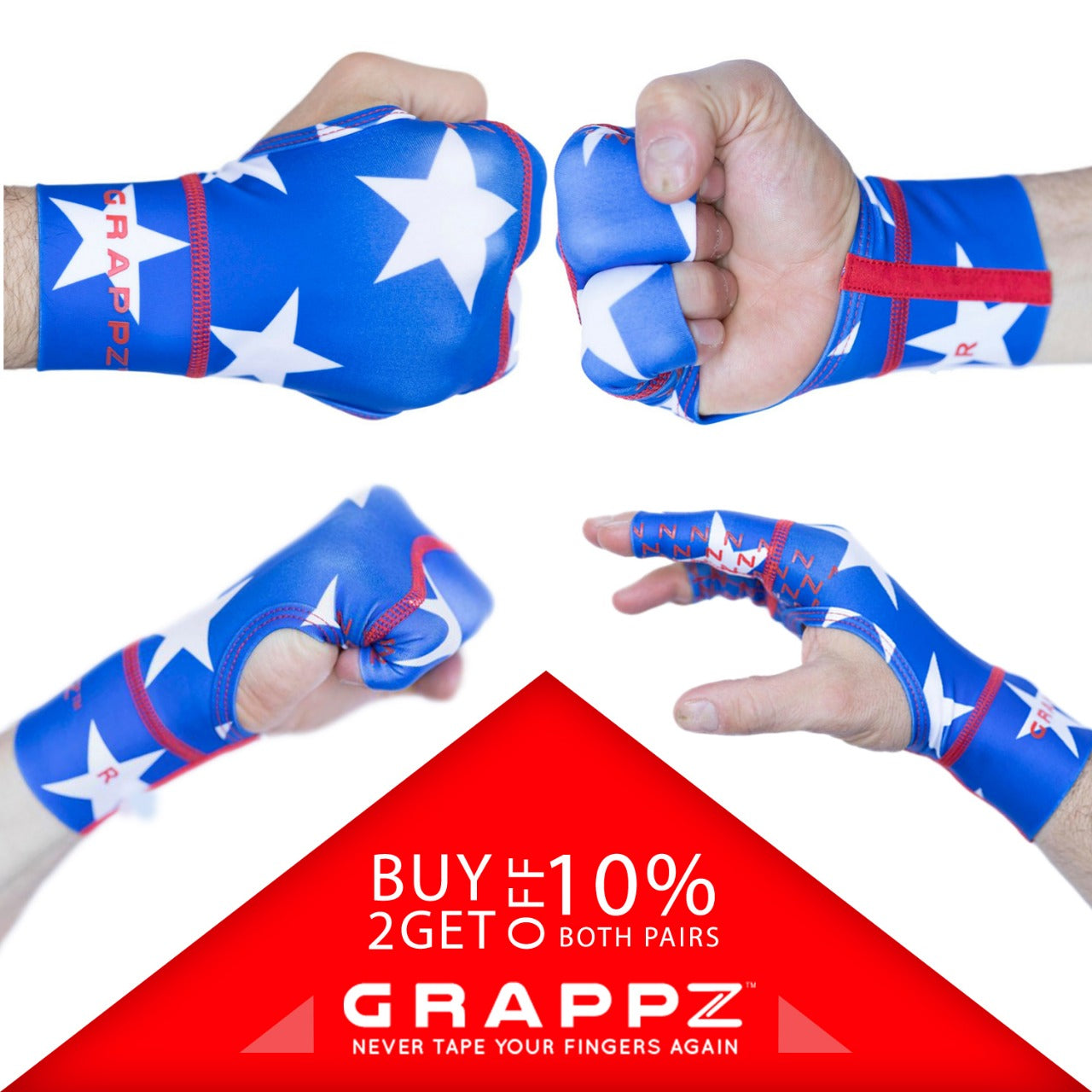 Finger Tape Alternative Splint Athletic Gloves For BJJ / All Sports - Red, White and Blue Grappz