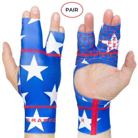 Blue finger splint gloves with white stars for sports