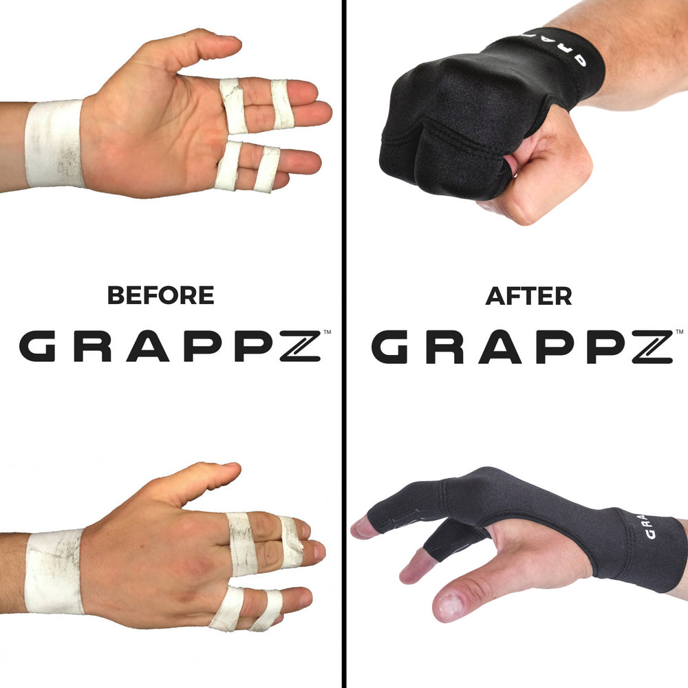 A comparison of finger tape or BJJ tape to Grappz finger support compression gloves